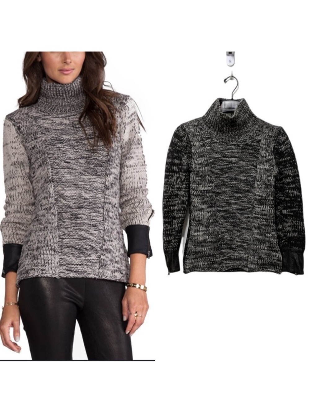 DUFFY 100% Wool Leather Trim Turtleneck Sweater XS